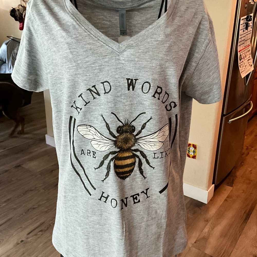 Kind Words Are Like Honey Bee Graphic Tee - Gray handmade